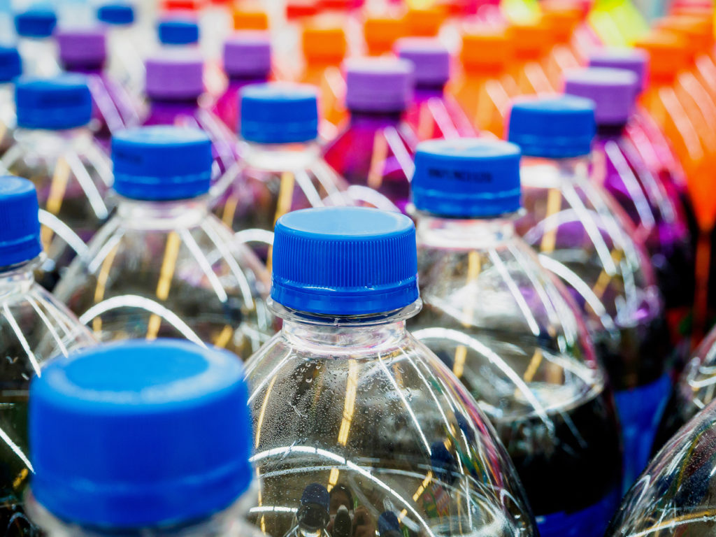 soft drinks bottles in supermarket