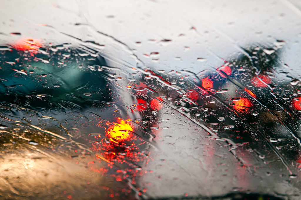 car windshield inn a storm