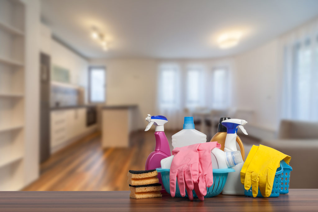 Clean house with cleaning products