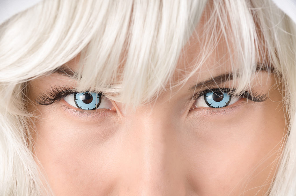 close up of a woman's Halloween contact lenses