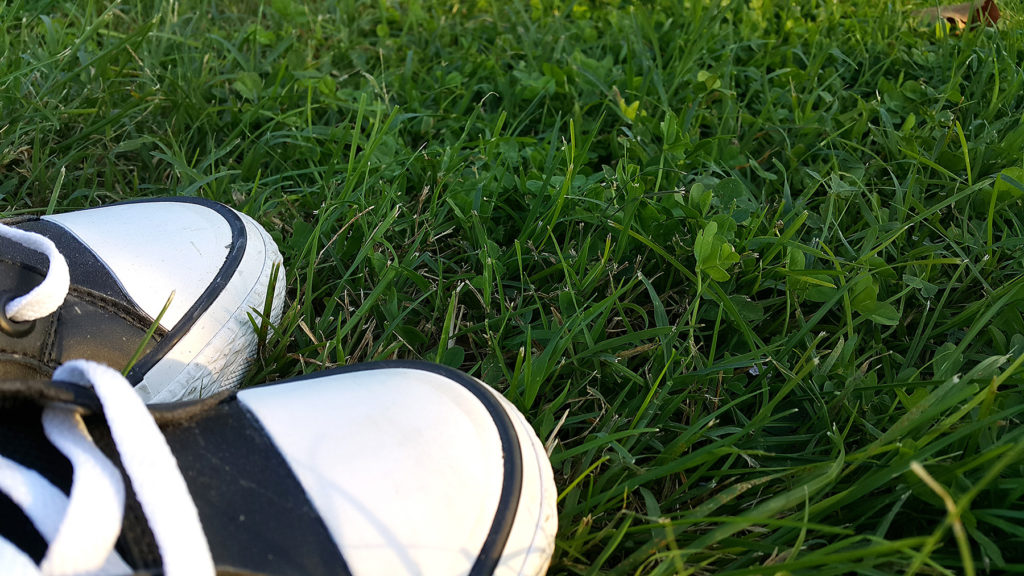 Sneakers on the green grass