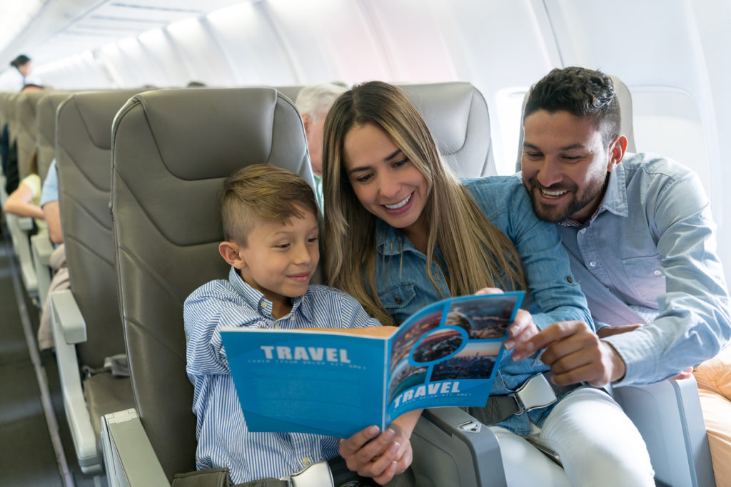 Family traveling by plane